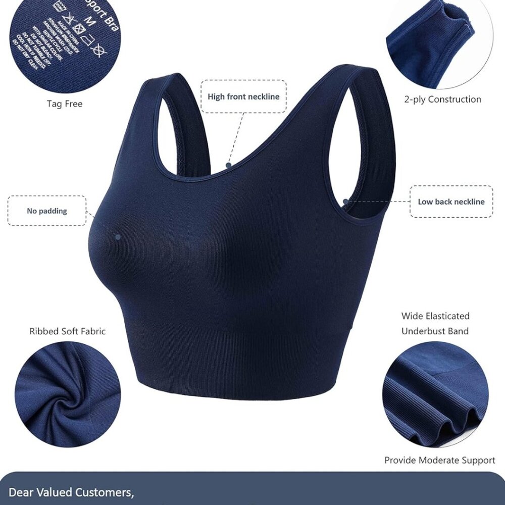 Women's Orange Light Support Seamless Sport Bra Wireless Yoga Bralette Top XL